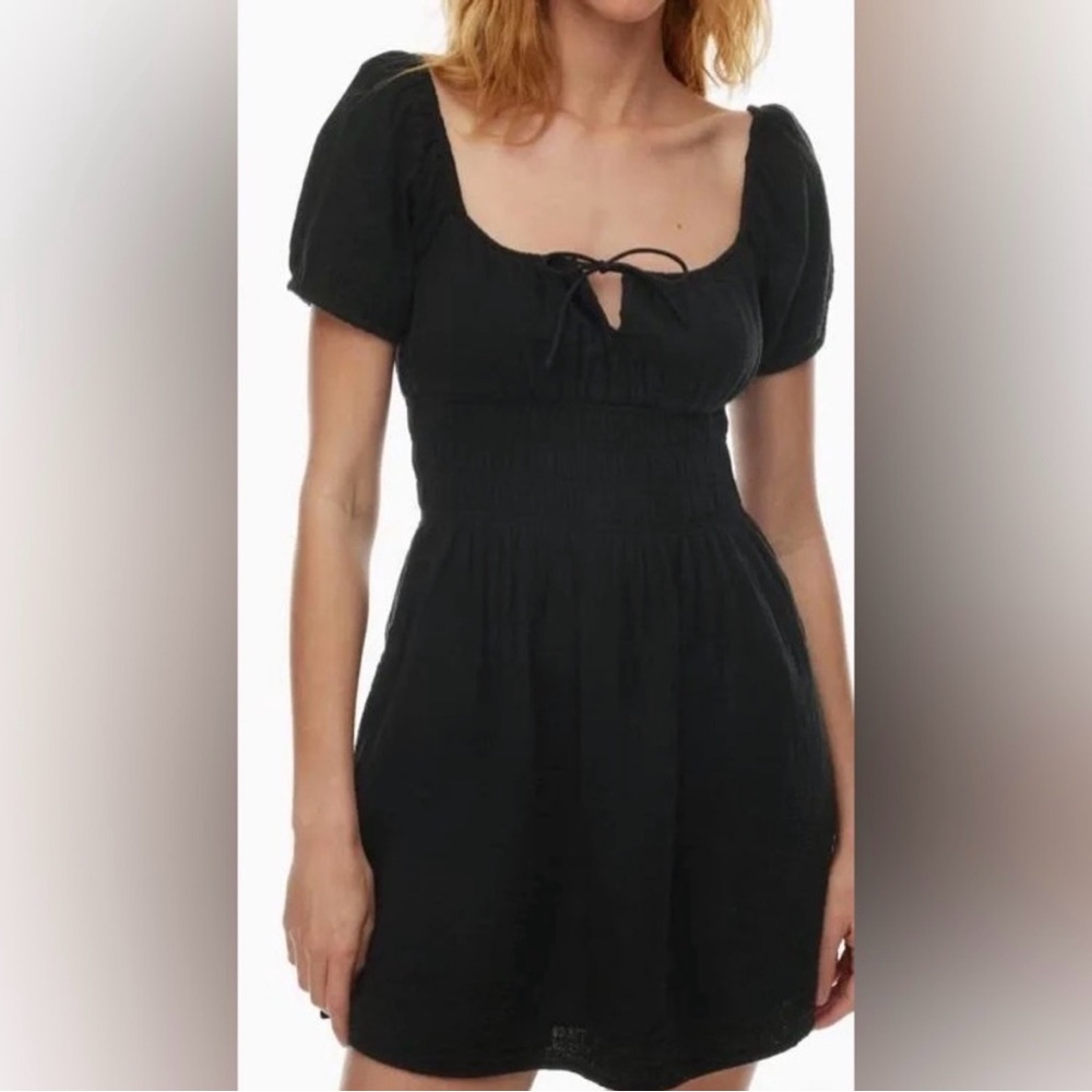 NWT Aritzia Sunday Best Kay Smocked Organic Cotton Dress in Black size S